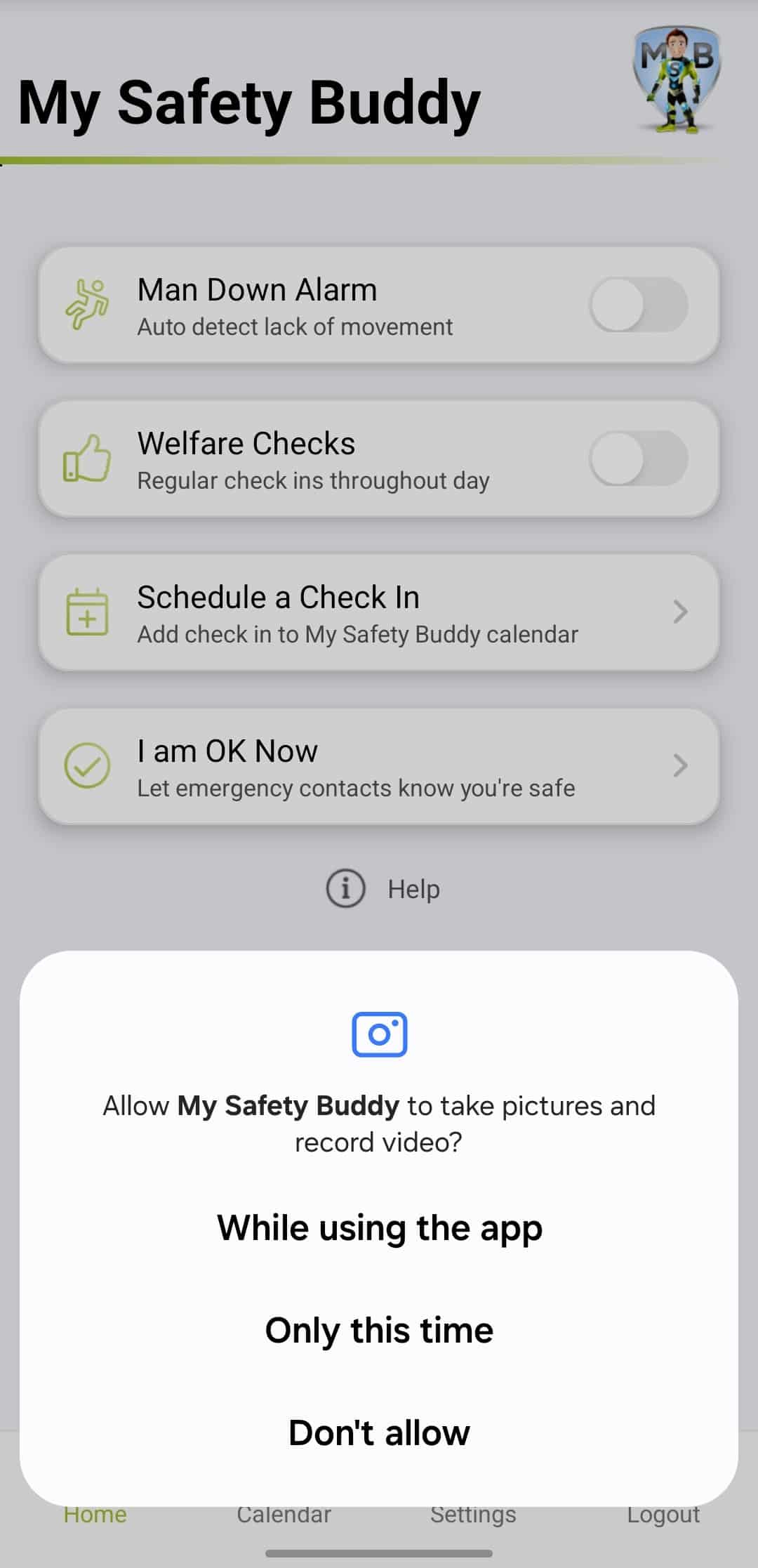 My Safety Buddy Permissions – Take Pictures and record video My Safety Buddy Permissions - Take Pictures and record video