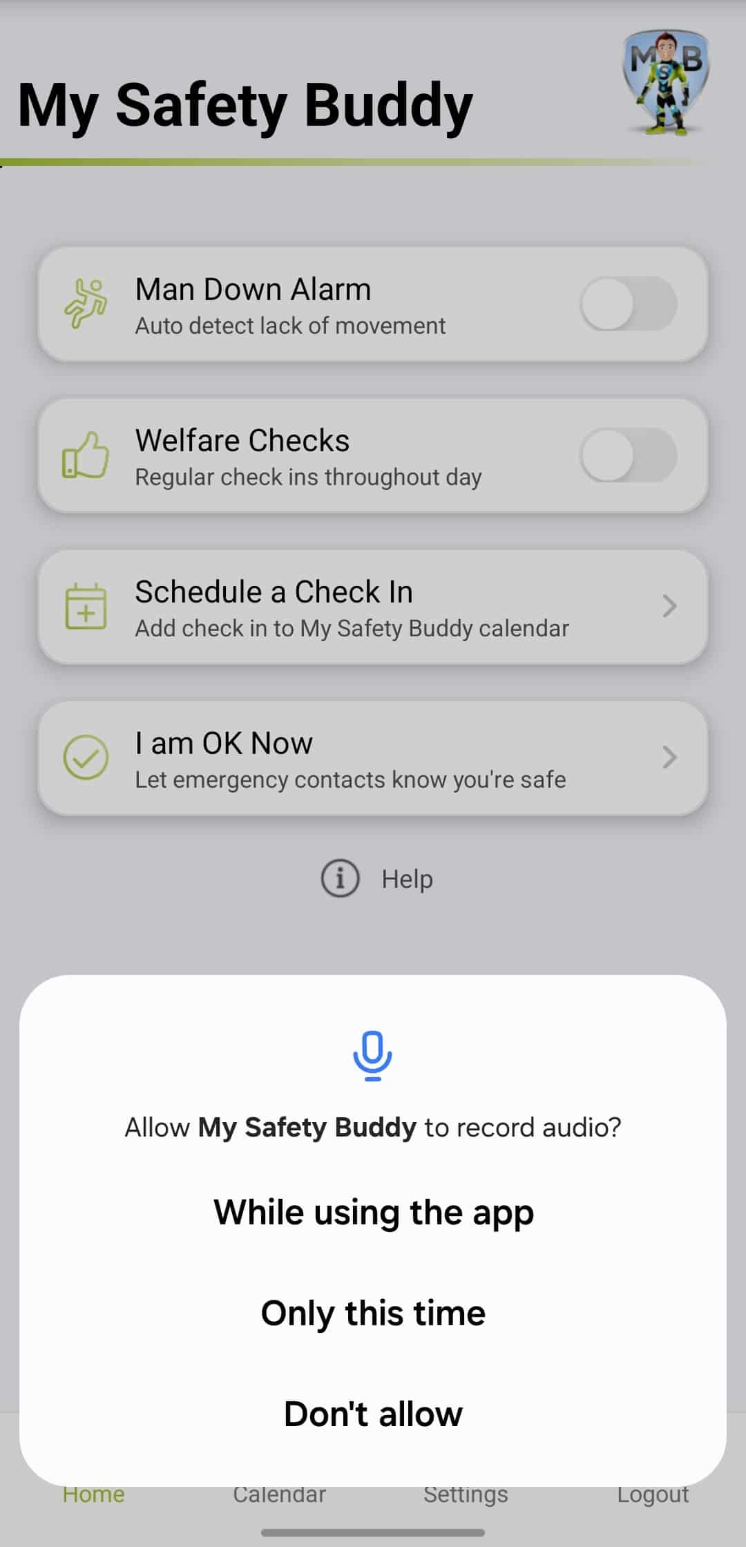 My Safety Buddy Permissions – Record audio My Safety Buddy Permissions - Record audio
